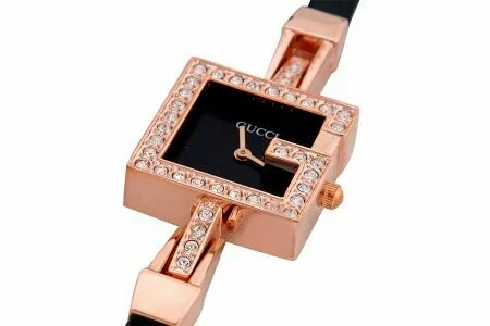 Женские наручные часы Gucci (Гучи) Dark Gold золотые со стразами